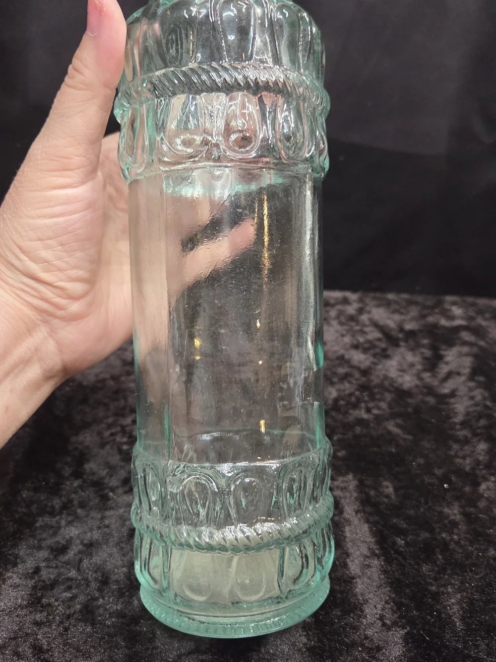 Ornate Green Glass Decorative Bottle Decanter 13 3/4